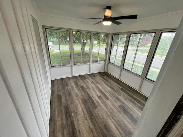 965 Francis Ave, Columbus, OH 43209 - unfurnished sunroom featuring ceiling fan, wood finished floors, and ornamental molding