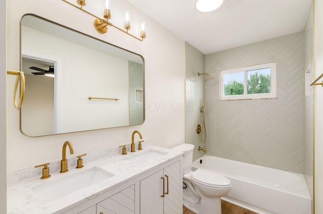5309 Sundale Pl S, Columbus, OH 43232 - full bath with double vanity, shower / tub combination, and wood finished floors