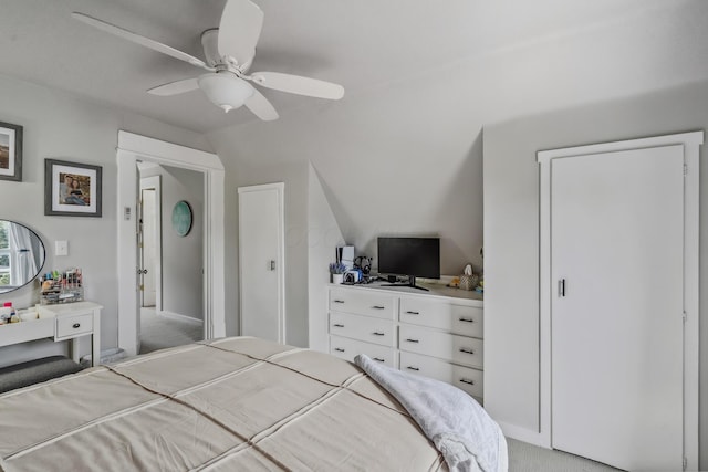 2350 Indiana Ave, Columbus, OH 43202 - bedroom with light carpet, ceiling fan, and lofted ceiling