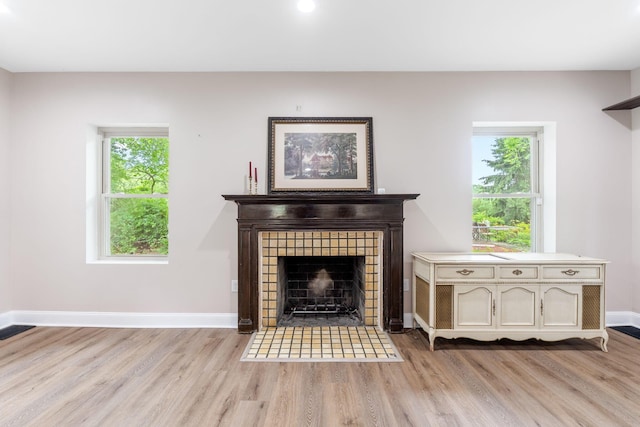 992 N Nelson Rd, Columbus, OH 43219 - living room featuring light wood finished floors and a tiled fireplace