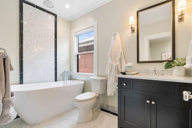 249 E Whittier St, Columbus, OH 43206 - full bath featuring crown molding, a soaking tub, vanity, and tile patterned flooring