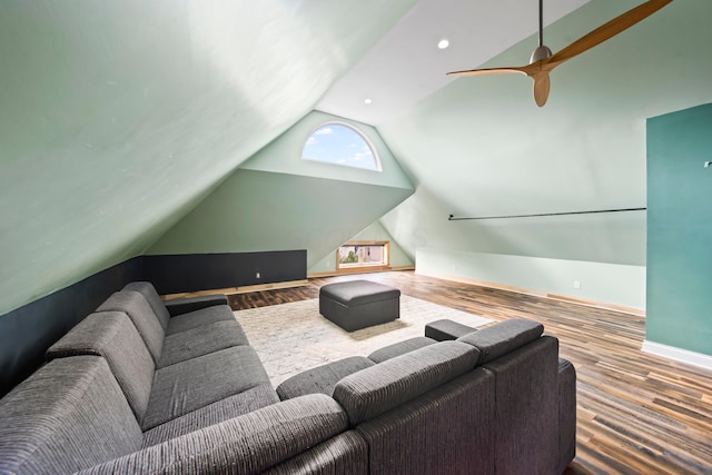 726 Franklin Ave, Columbus, OH 43205 - living area featuring vaulted ceiling, wood finished floors, and ceiling fan