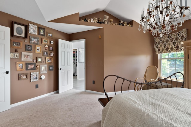 5650 Tynecastle Loop, Dublin, OH 43016 - bedroom featuring lofted ceiling, carpet flooring, and a chandelier