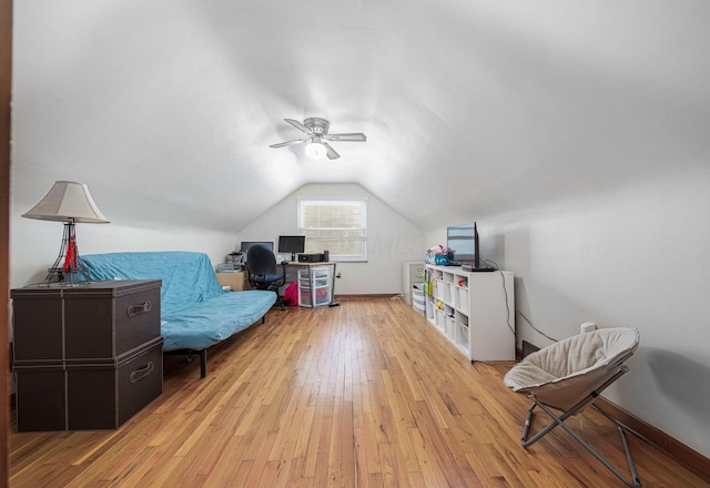335 Letchworth Ave, Columbus, OH 43204 - sitting room featuring a ceiling fan, light wood-style flooring, lofted ceiling, and an office area