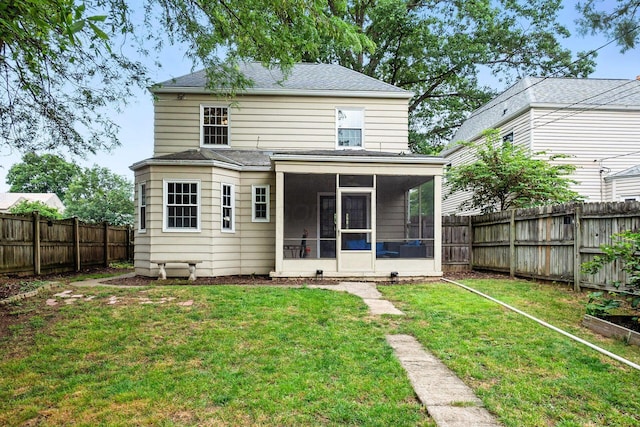 208 S Stanwood Rd, Bexley, OH 43209 - rear view of property featuring a sunroom, a fenced backyard, and a shingled roof