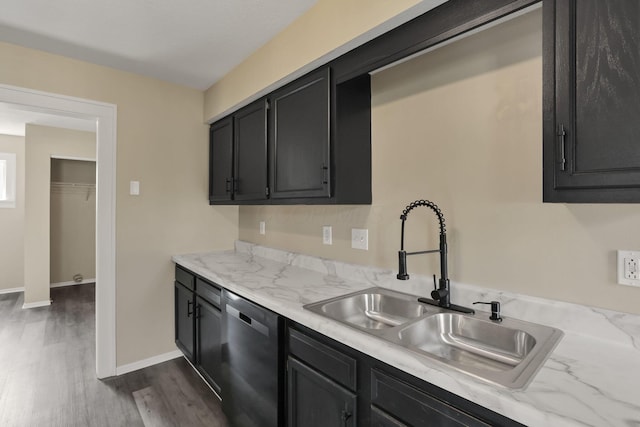 156 E Postal Ave, Newark, OH 43055 - kitchen featuring stainless steel dishwasher, dark cabinetry, and dark wood-style flooring