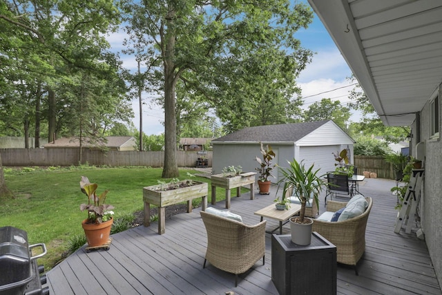 5252 Roche Pl, Columbus, OH 43229 - wooden terrace with a fenced backyard, an outdoor structure, and outdoor dining area