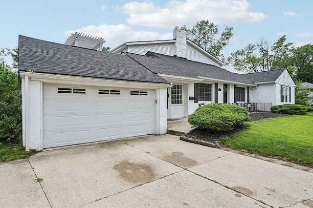 2361 Middlesex Rd, Upper Arlington, OH 43220 - view of front of house featuring driveway, a chimney, an attached garage, and a shingled roof