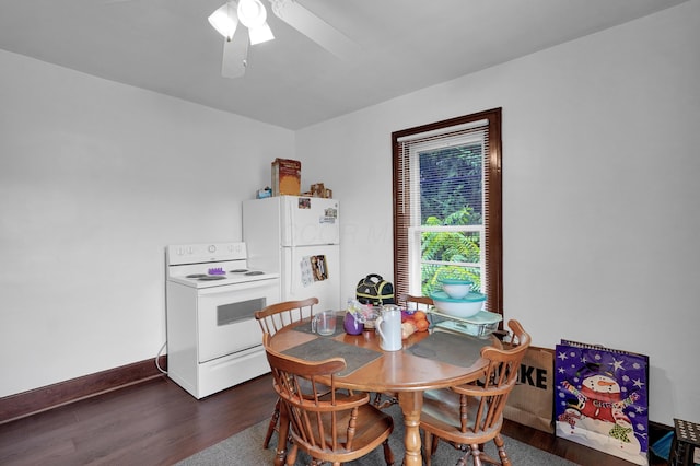 629 E Chestnut St, Lancaster, OH 43130 - dining area with dark wood finished floors and a ceiling fan