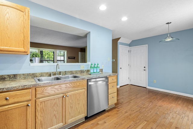 7701 Kelvinway Dr Unit 74, Columbus, OH 43085 - kitchen with dishwasher, light brown cabinetry, light wood finished floors, light countertops, and recessed lighting