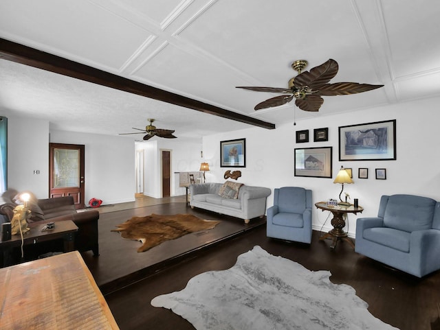800 Spring Rd S, Westerville, OH 43081 - living area with a ceiling fan, beam ceiling, and wood finished floors