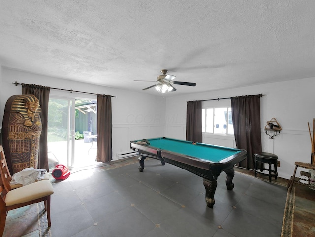 800 Spring Rd S, Westerville, OH 43081 - game room featuring plenty of natural light, pool table, a textured ceiling, a ceiling fan, and a baseboard radiator