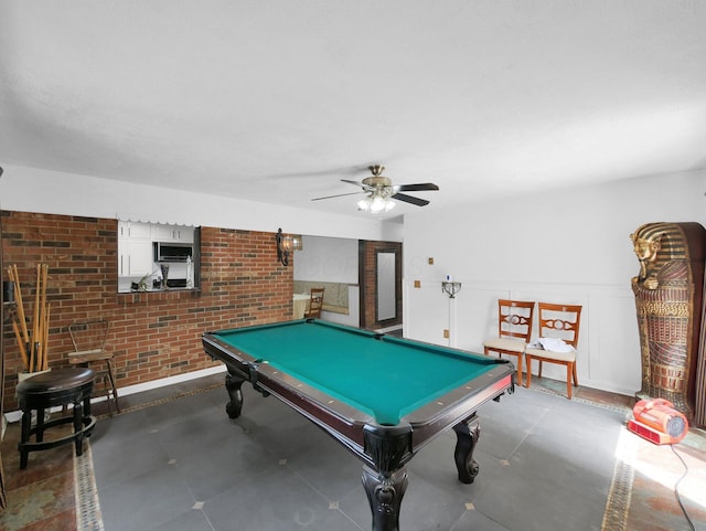 800 Spring Rd S, Westerville, OH 43081 - playroom featuring brick wall, pool table, and ceiling fan