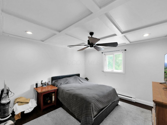 800 Spring Rd S, Westerville, OH 43081 - bedroom featuring baseboard heating, coffered ceiling, recessed lighting, ceiling fan, and beam ceiling
