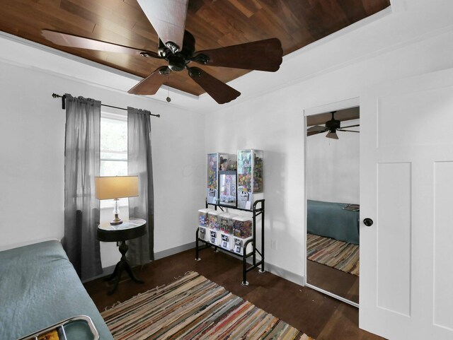 800 Spring Rd S, Westerville, OH 43081 - bedroom with wood finished floors, wood ceiling, and a ceiling fan