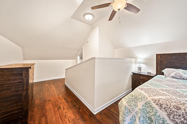 94 W Waterloo St, Canal Winchester, OH 43110 - bedroom featuring dark wood-style flooring, vaulted ceiling, and a ceiling fan