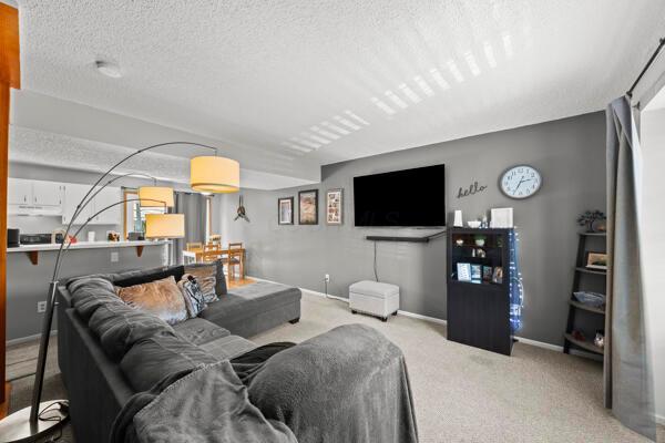 5153 Singleton Dr Unit 44B, Hilliard, OH 43026 - carpeted living area with a textured ceiling