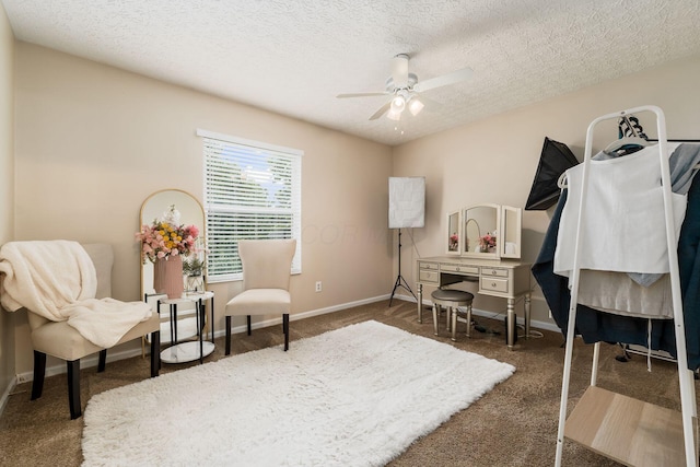 7954 Windrift Pl, Reynoldsburg, OH 43068 - living area with ceiling fan, carpet flooring, and a textured ceiling