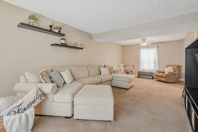 1439 Tall Meadows Dr, Columbus, OH 43223 - living room with carpet floors, a ceiling fan, and a textured ceiling