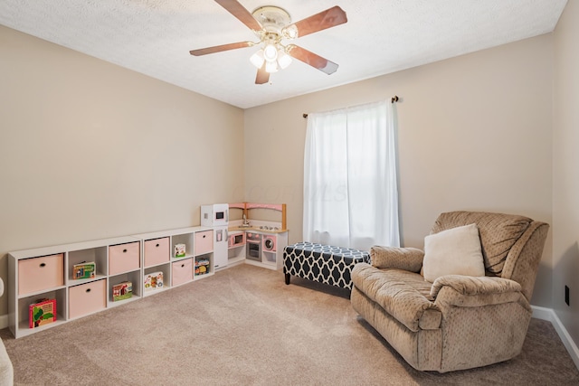 1439 Tall Meadows Dr, Columbus, OH 43223 - sitting room featuring carpet flooring, ceiling fan, and a textured ceiling