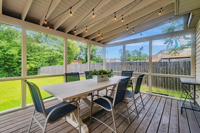 1439 Tall Meadows Dr, Columbus, OH 43223 - sunroom featuring outdoor dining space and rail lighting