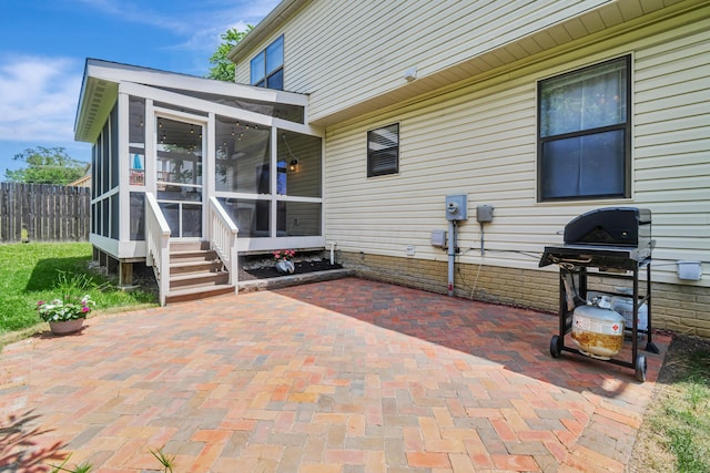 1439 Tall Meadows Dr, Columbus, OH 43223 - view of patio / terrace with a sunroom and a grill