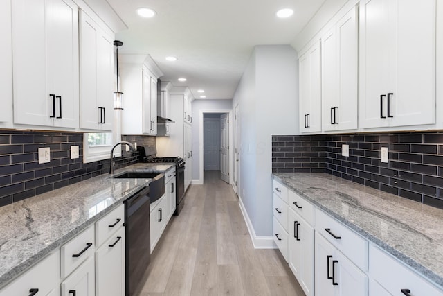 6704 Blacks Rd SW, Pataskala, OH 43062 - kitchen featuring gas range oven, dishwasher, white cabinets, light wood-style floors, and recessed lighting