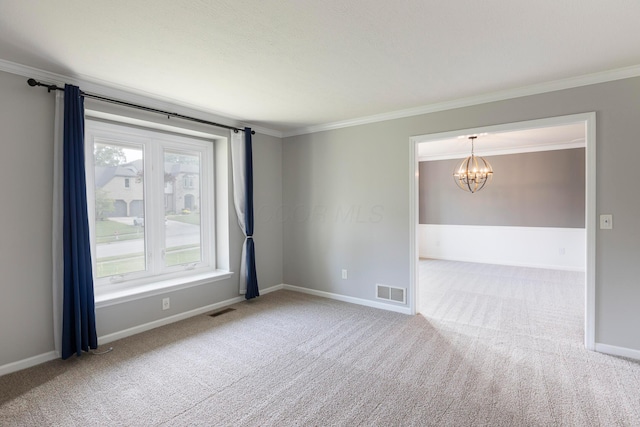 833 Moon Glow Ct, Columbus, OH 43230 - empty room featuring a chandelier, carpet flooring, and ornamental molding