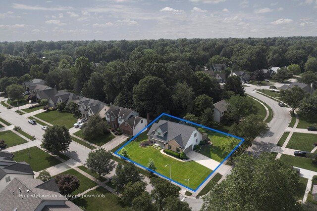 833 Moon Glow Ct, Columbus, OH 43230 - aerial perspective of suburban area with property parcel outlined and a heavily wooded area