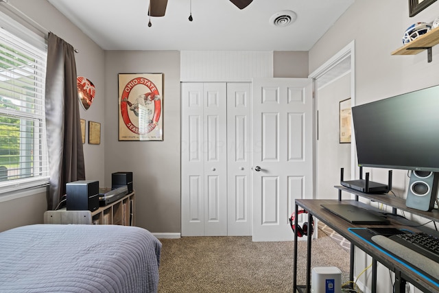 507 Shoshone Dr, Lancaster, OH 43130 - bedroom with carpet, a closet, and ceiling fan