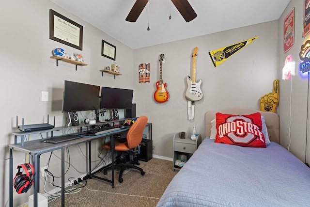 507 Shoshone Dr, Lancaster, OH 43130 - bedroom with carpet flooring, a desk, and a ceiling fan