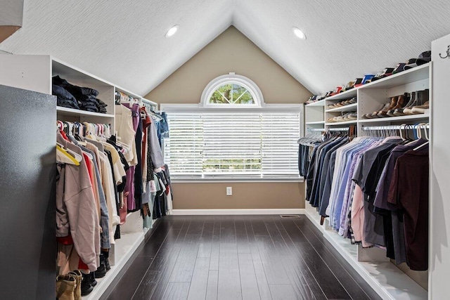 10382 Wright Rd NW, Canal Winchester, OH 43110 - walk in closet featuring wood finished floors and lofted ceiling