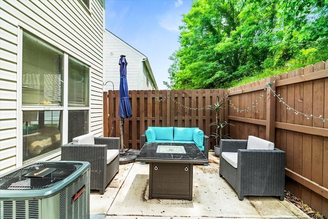 5821 Albany Grv, Westerville, OH 43081 - fenced backyard featuring a patio area and an outdoor living space with a fire pit