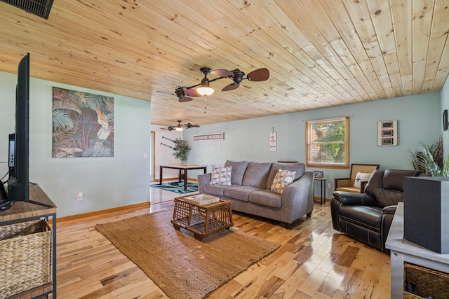 4490 N Bank Rd, Buckeye Lake, OH 43008 - living room with wooden ceiling, light wood-style floors, and ceiling fan