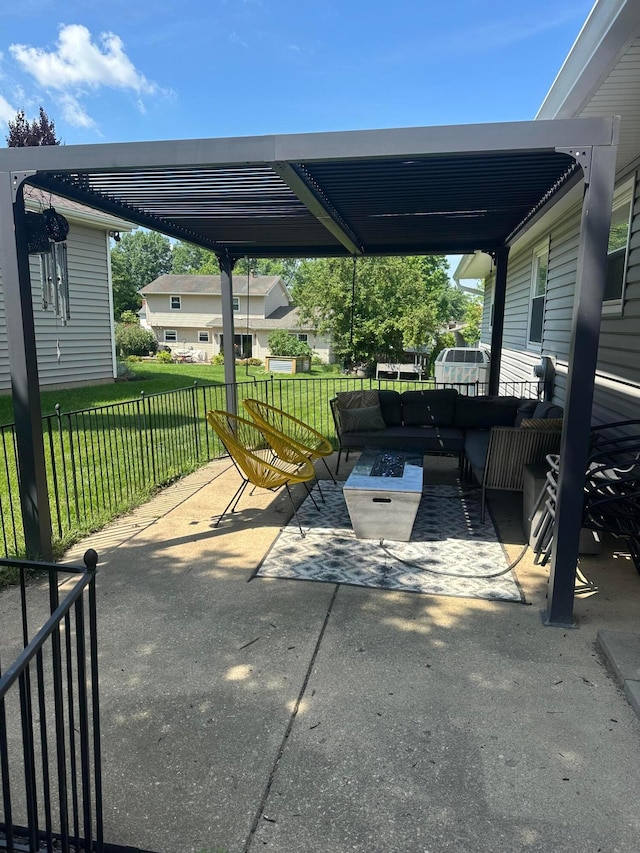 505 Tresham Rd, Columbus, OH 43230 - view of patio featuring an outdoor living space with a fire pit and a carport