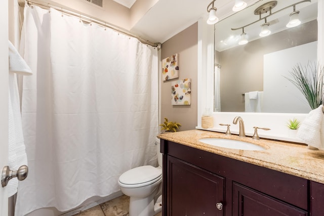 7831 Meadowhaven Blvd Unit 73, Columbus, OH 43235 - bathroom featuring vanity, tile patterned flooring, curtained shower, and ornamental molding