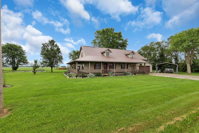5255 State Route 138, Circleville, OH 43113 - country-style home with a porch, driveway, a front yard, and a detached carport