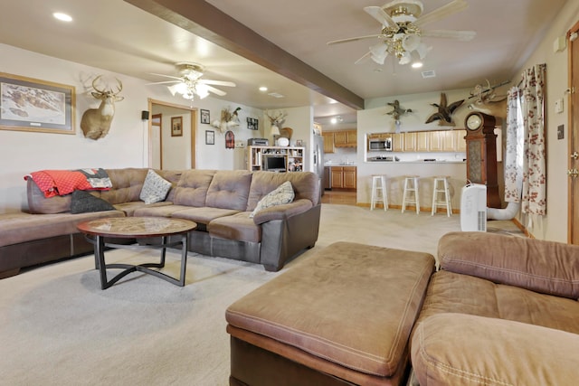5255 State Route 138, Circleville, OH 43113 - living area with ceiling fan, light colored carpet, and recessed lighting