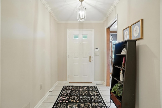 3175 Dartford Trce, Dublin, OH 43017 - doorway with light tile patterned floors, crown molding, and a chandelier