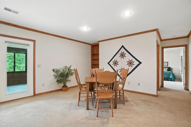 3175 Dartford Trce, Dublin, OH 43017 - dining space featuring light carpet, crown molding, and recessed lighting