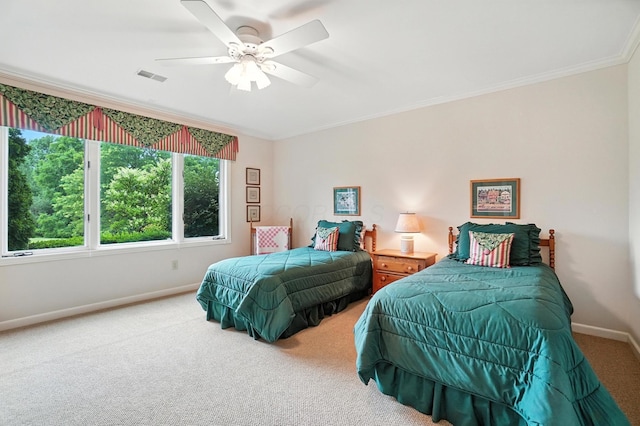 3175 Dartford Trce, Dublin, OH 43017 - bedroom featuring ornamental molding, carpet flooring, and ceiling fan