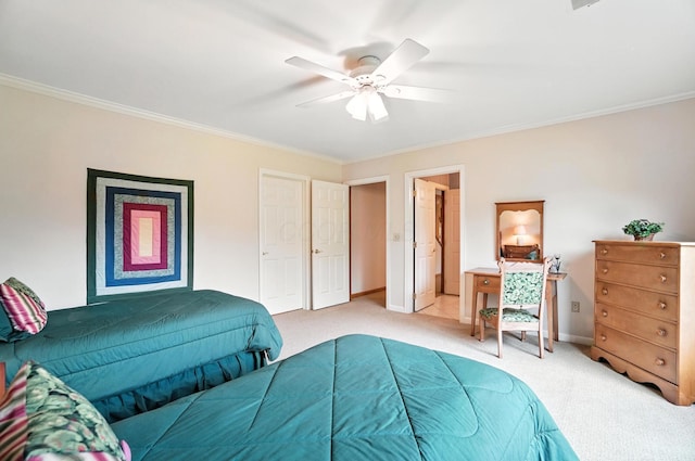 3175 Dartford Trce, Dublin, OH 43017 - bedroom featuring light colored carpet, crown molding, and ceiling fan