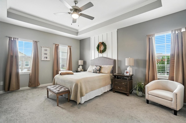 618 Ludham Trl, Pickerington, OH 43147 - bedroom with a raised ceiling, light carpet, crown molding, and a ceiling fan