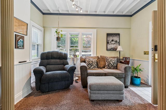 117 E Frankfort St, Columbus, OH 43206 - living area with a wainscoted wall and beam ceiling