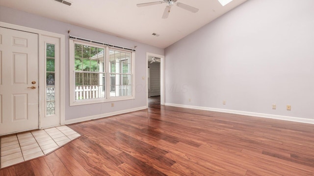 74 Stonington Cir, Newark, OH 43055 - entrance foyer featuring wood finished floors, vaulted ceiling, and a ceiling fan