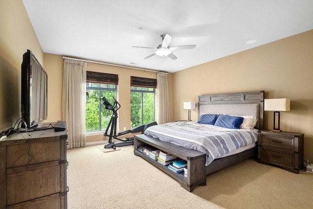 250 Daniel Burnham Sq Unit 402, Columbus, OH 43215 - bedroom with light carpet and ceiling fan