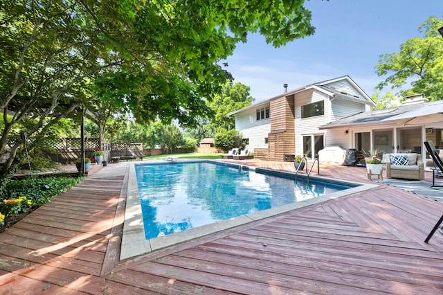 298 Flint Ridge Dr, Columbus, OH 43230 - outdoor pool with a wooden deck and a fenced backyard