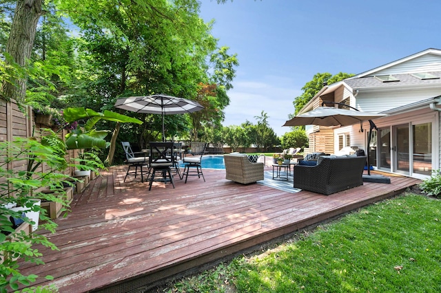 298 Flint Ridge Dr, Columbus, OH 43230 - deck with an outdoor living space, outdoor dining area, and a fenced backyard