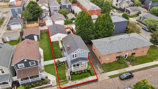 497 E Kossuth St, Columbus, OH 43206 - aerial perspective of suburban area featuring property parcel outlined