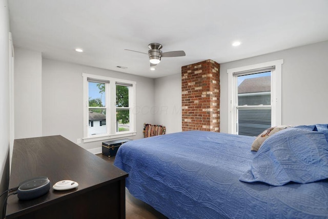 497 E Kossuth St, Columbus, OH 43206 - bedroom featuring wood finished floors, recessed lighting, and ceiling fan